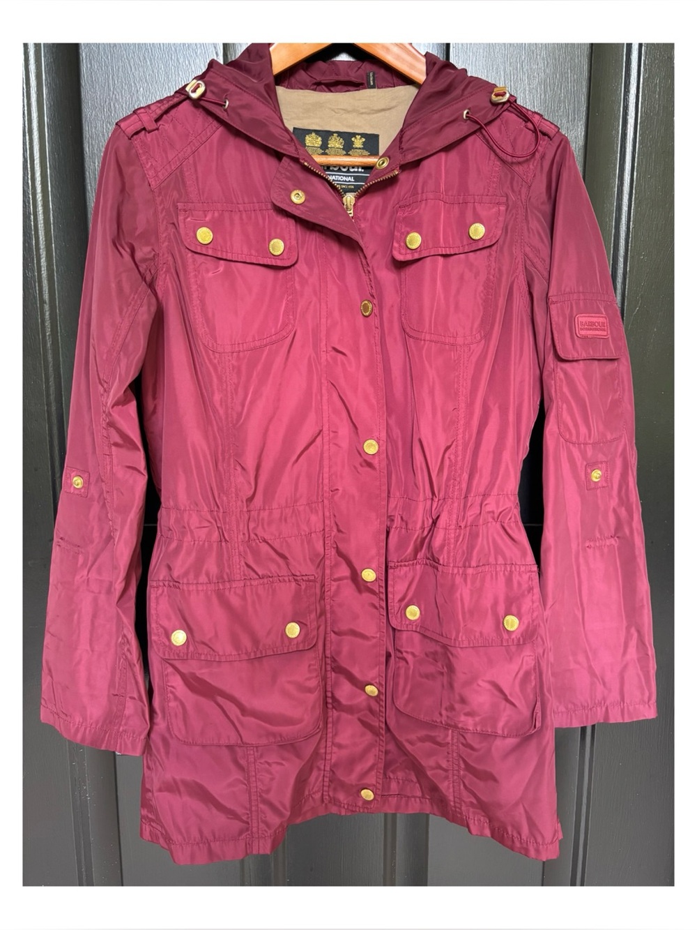 EUC Barbour International Delter Utility Jacket In Burgundy Size 4/34